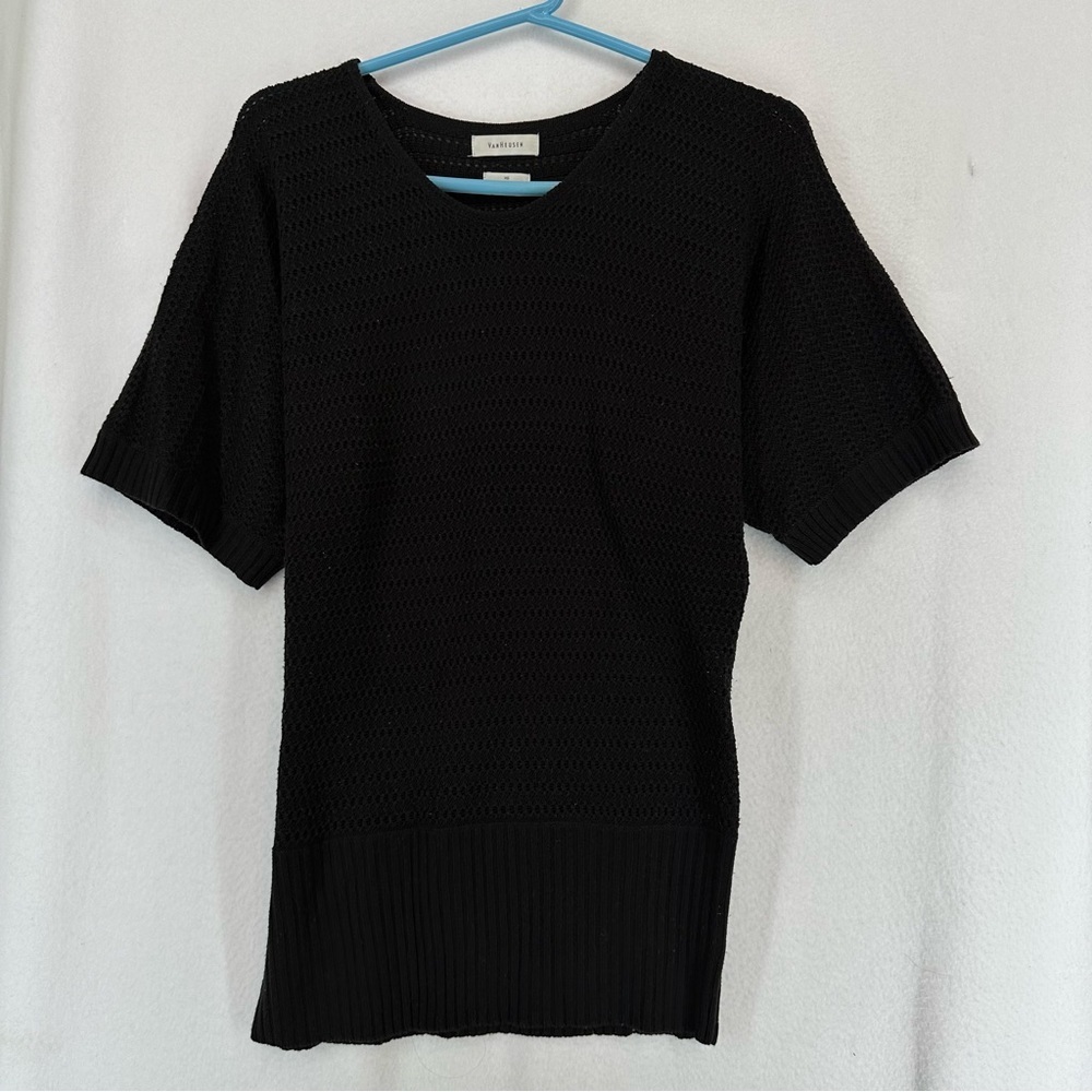 Van Heusen Short Sleeve Knit Pullover Sweater Womens XS Black